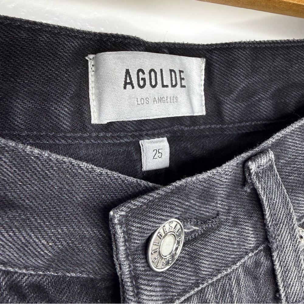 AGOLDE Riley Black Vortex Distressed Denim High Rise Shorts - Picture 4 of 7